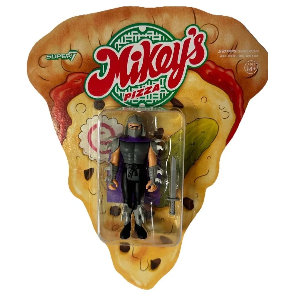 TMNT Shredder Super7 ReAction Figure Mikey's Pizza Retro Card New